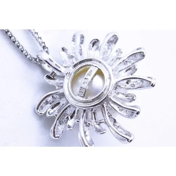 Italian Necklace Cha 18Kt Diamonds Round 12 MM Pearl - Picture 3 of 6